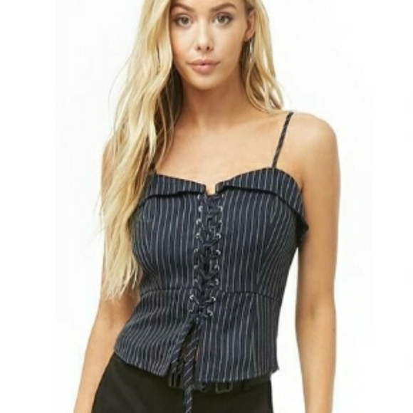 Lace-up Pinstripe Top - Picture 4 of 5